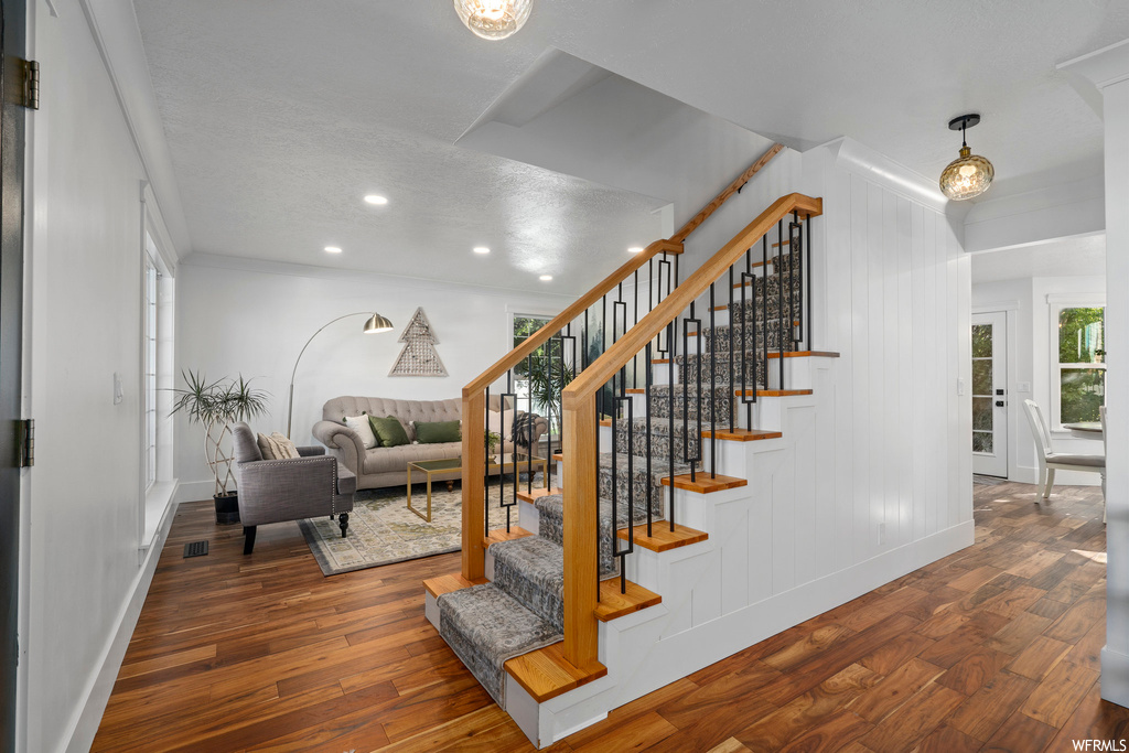 Stairway with hardwood flooring