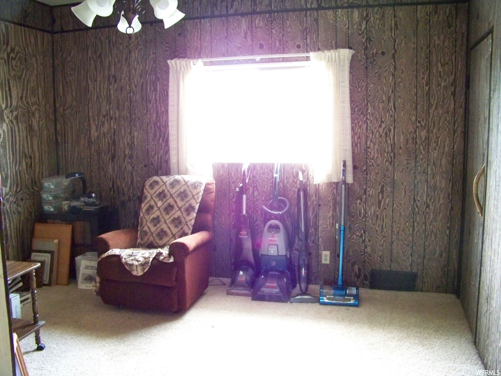 Sitting room with light carpet