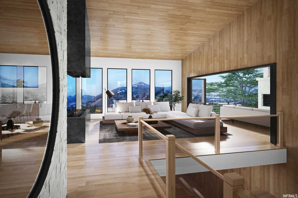 Interior space featuring wooden ceiling