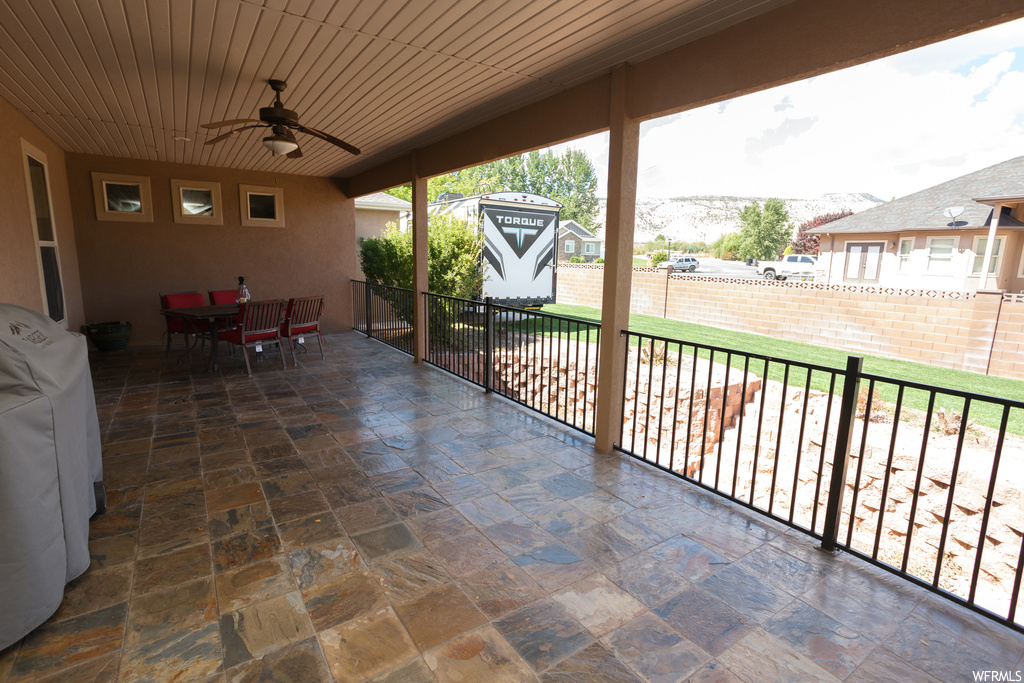 View of patio / terrace featuring ceiling fan