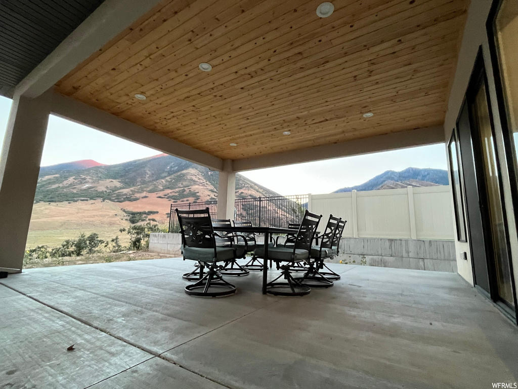 View of terrace with a mountain view
