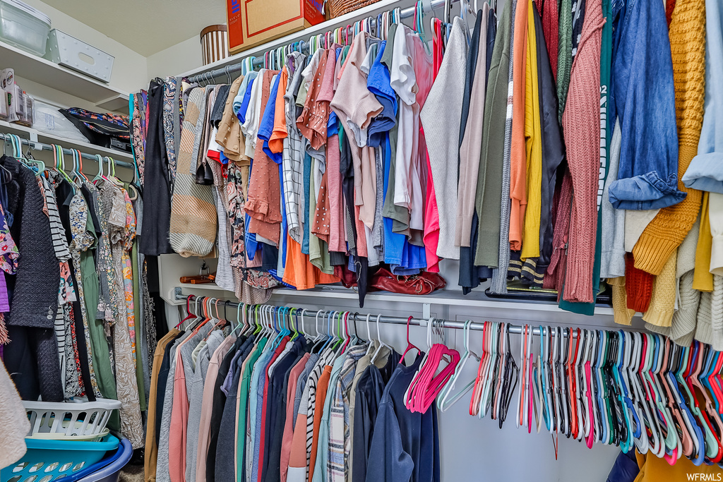 Walk in closet with carpet flooring