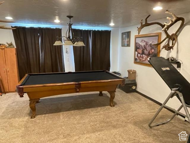 Rec room featuring carpet flooring and pool table