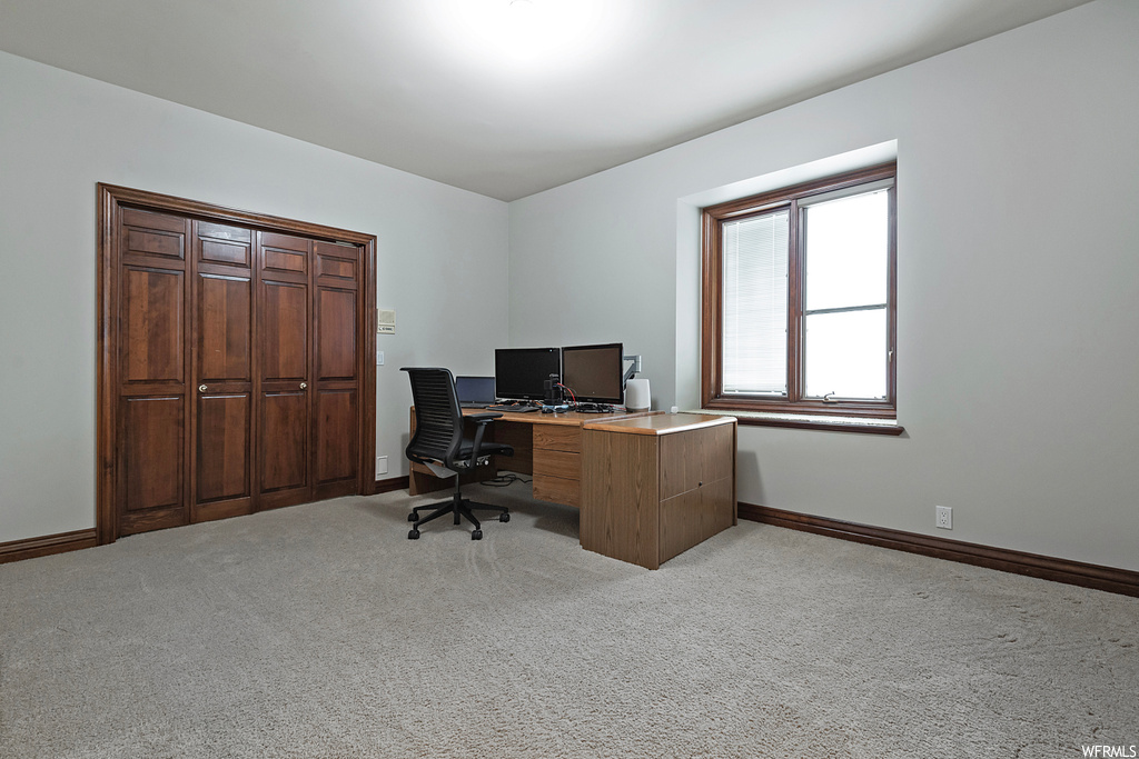 Office space with light carpet