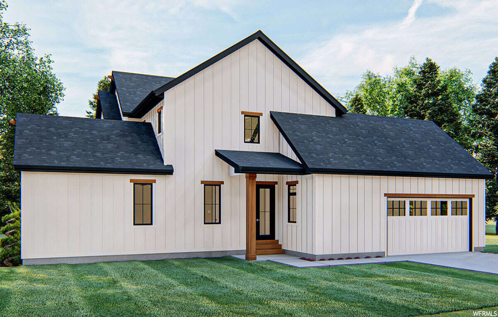 Modern farmhouse with a front yard