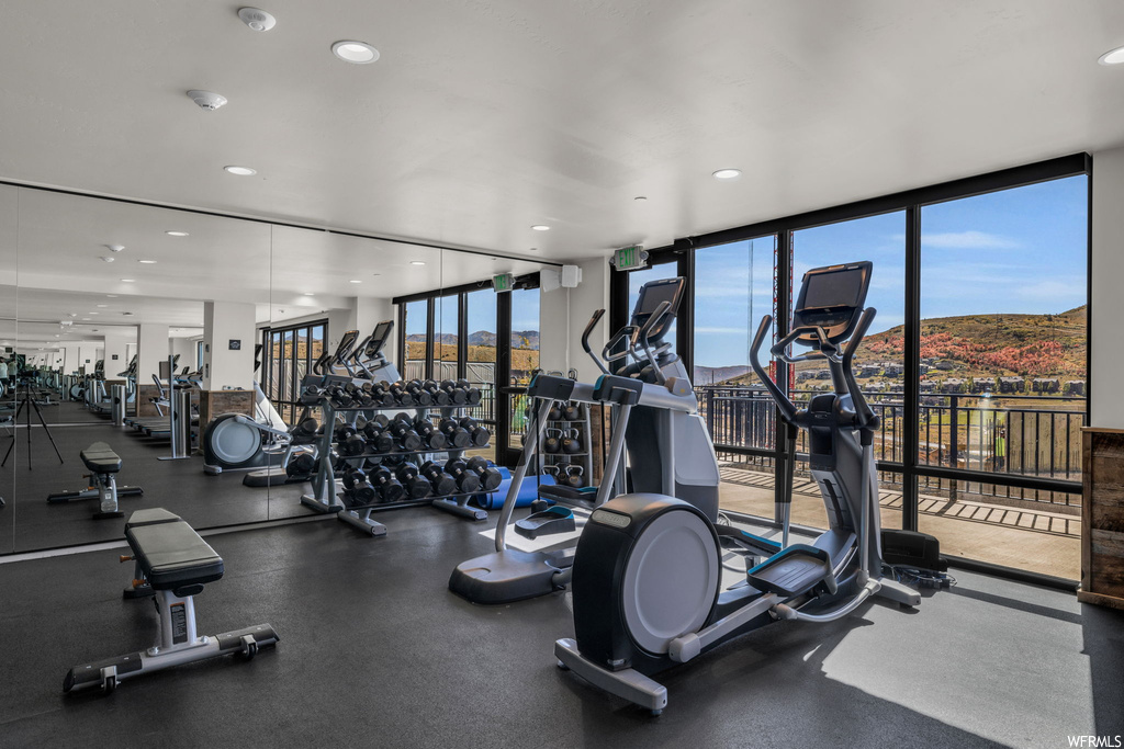 Gym with expansive windows