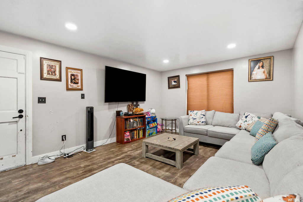 Living room with dark hardwood flooring