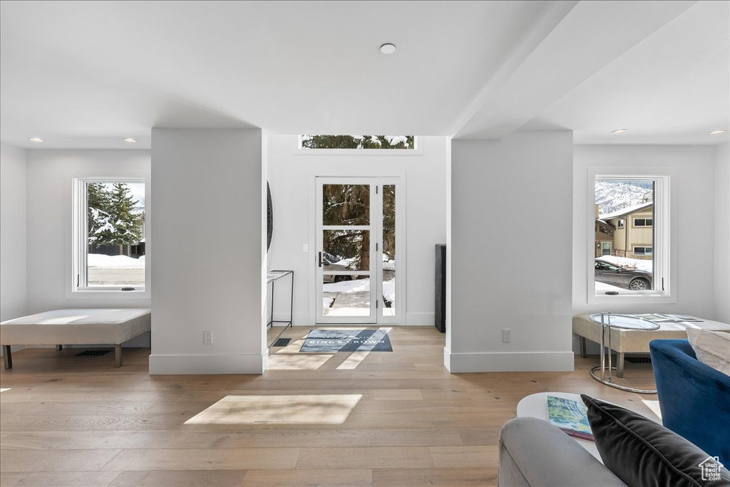 Interior space with light hardwood / wood-style floors and a wealth of natural light