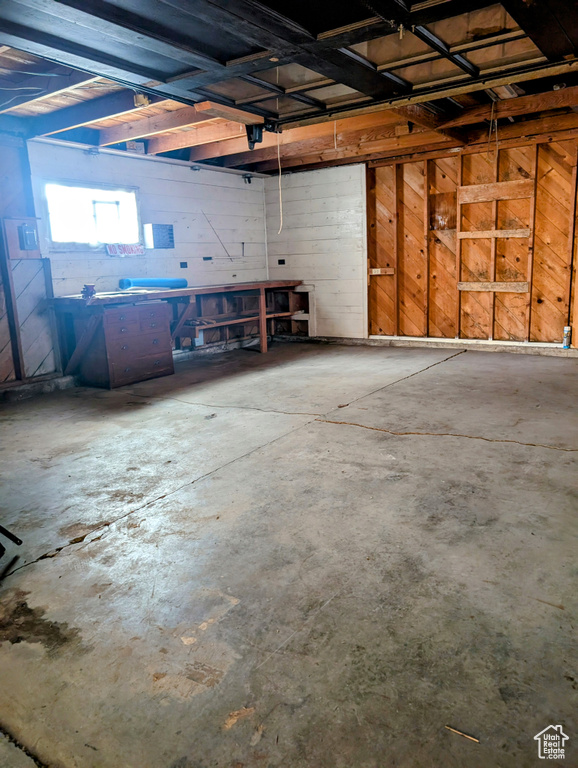 Garage with a workshop area
