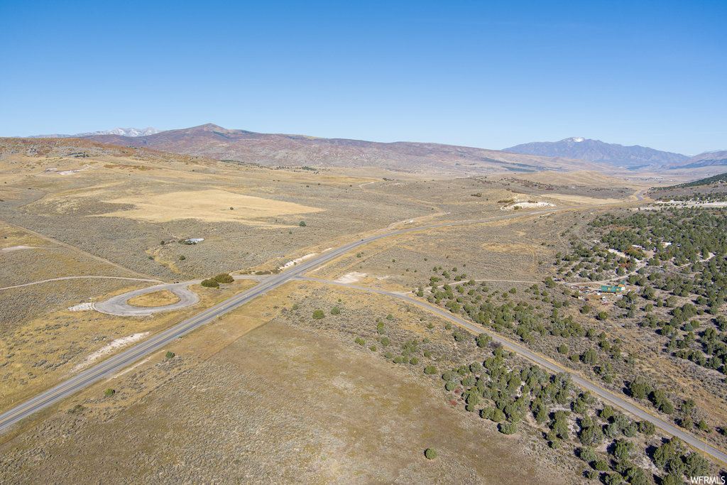 Aerial view featuring a mountain view