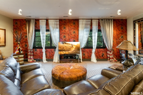 Living room featuring carpet