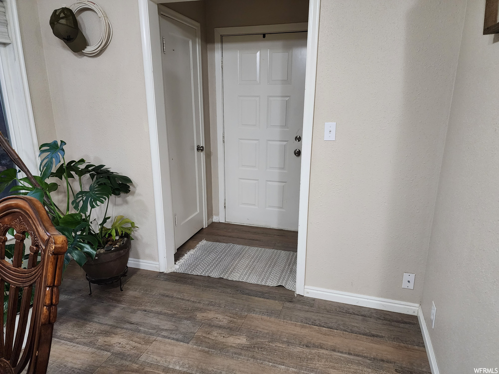 Entryway with dark hardwood flooring