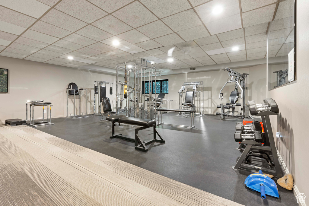 Workout area with a drop ceiling