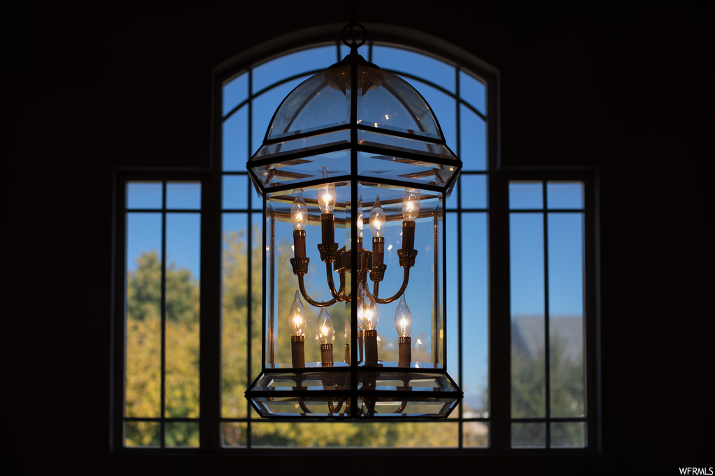 Interior details featuring a chandelier