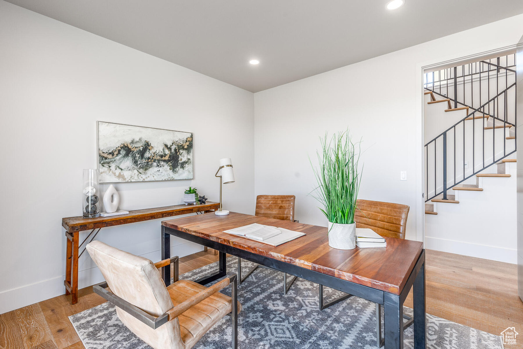 Home office featuring light wood-type flooring