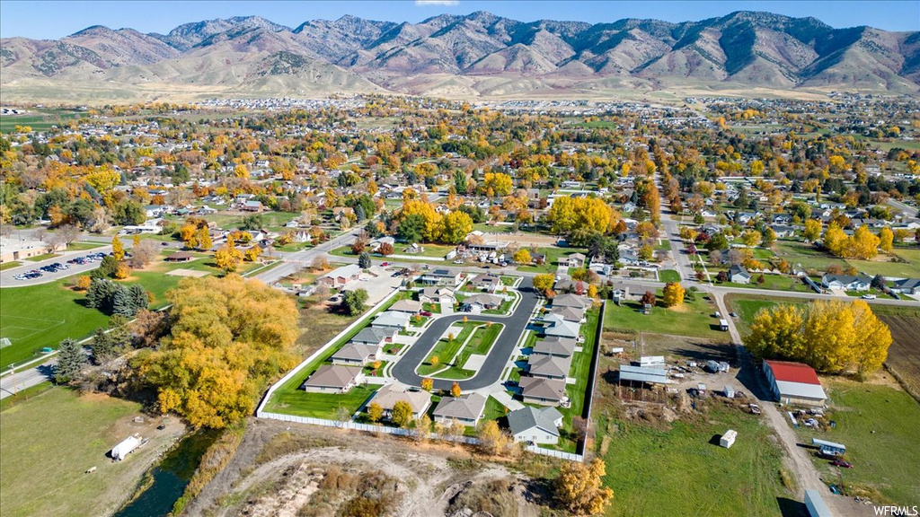 Aerial view featuring a mountain view