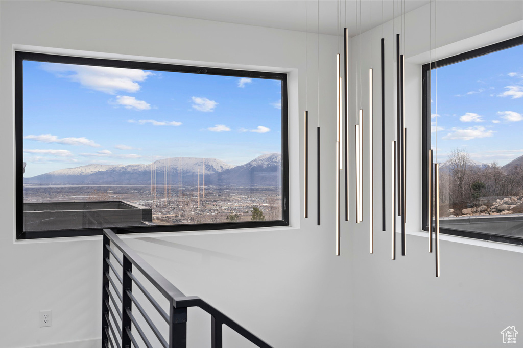 Interior space featuring a mountain view