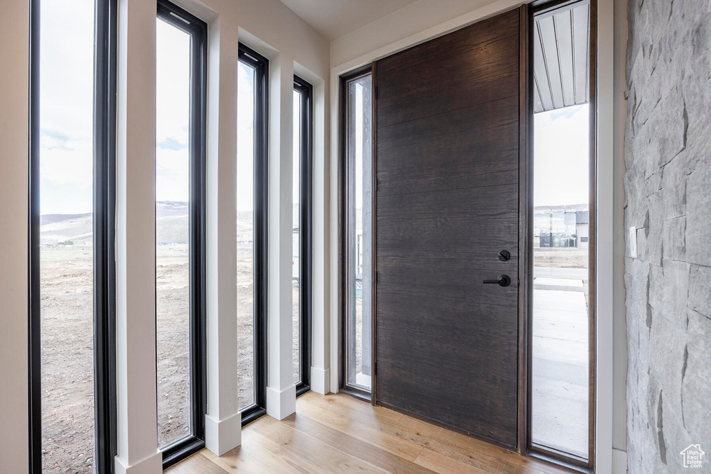 Entryway with light hardwood / wood-style flooring