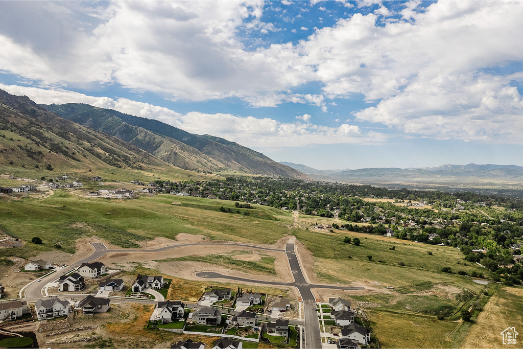 Aerial view featuring a mountain view