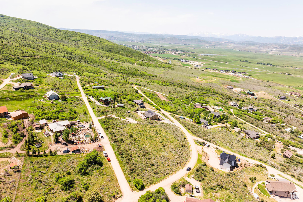 Aerial view featuring a mountain view