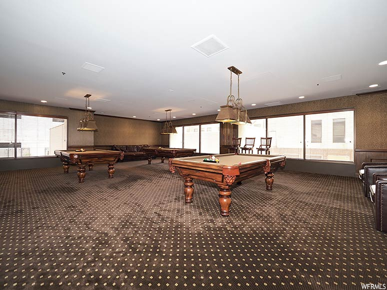 Rec room featuring carpet floors and pool table