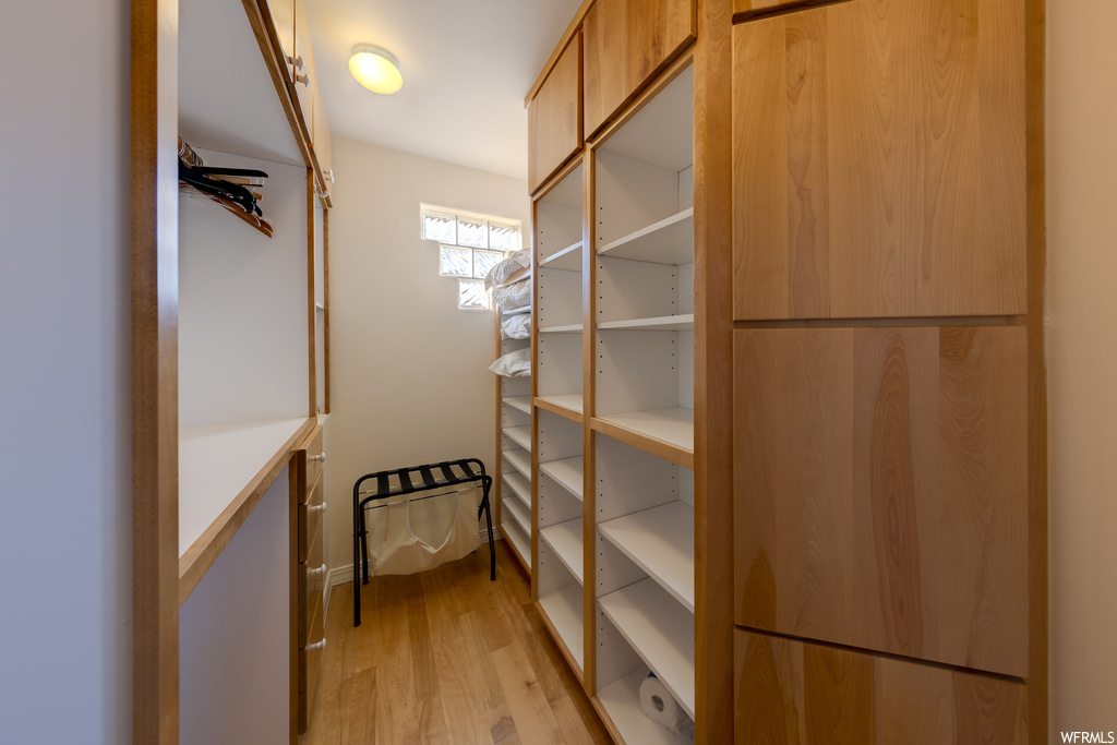 Spacious closet featuring light hardwood / wood-style flooring