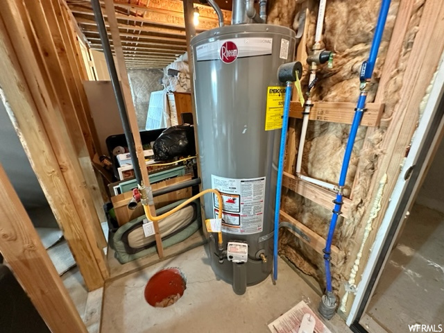 Utility room featuring water heater