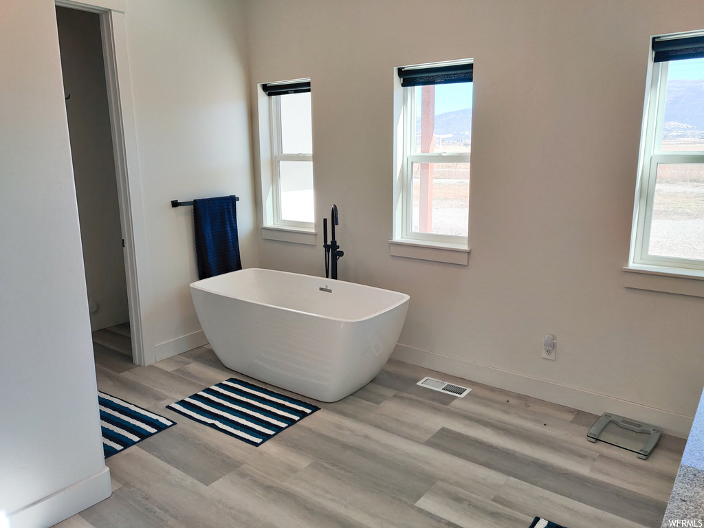 Bathroom with a bathing tub and hardwood / wood-style floors