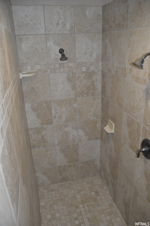 Room details with a tile shower