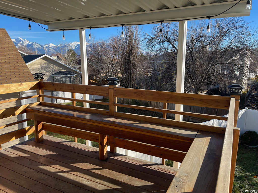 Wooden terrace with a mountain view