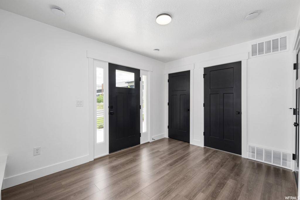 Entryway with dark wood-type flooring