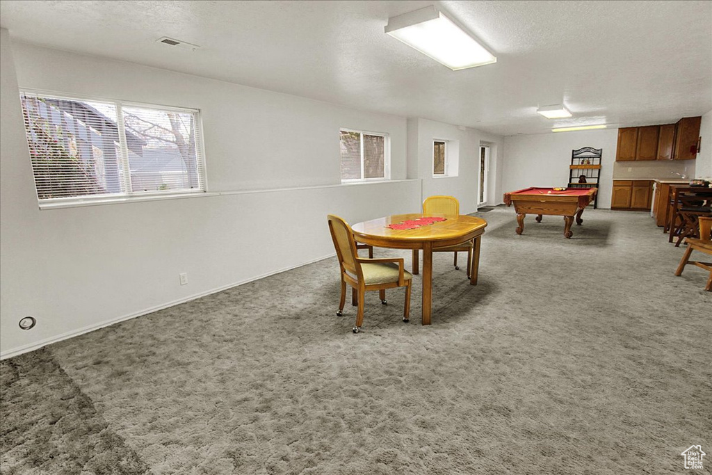 Rec room featuring carpet and billiards