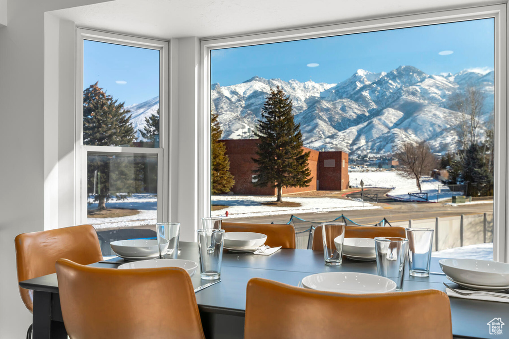 Dining area with a mountain view