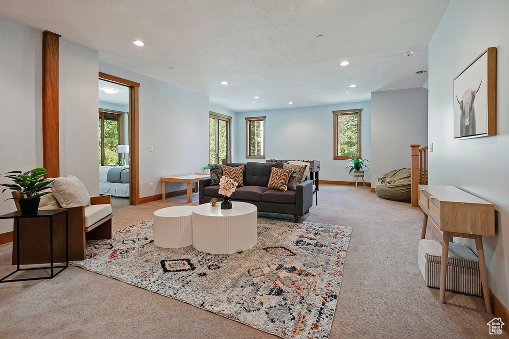 Living room featuring carpet flooring