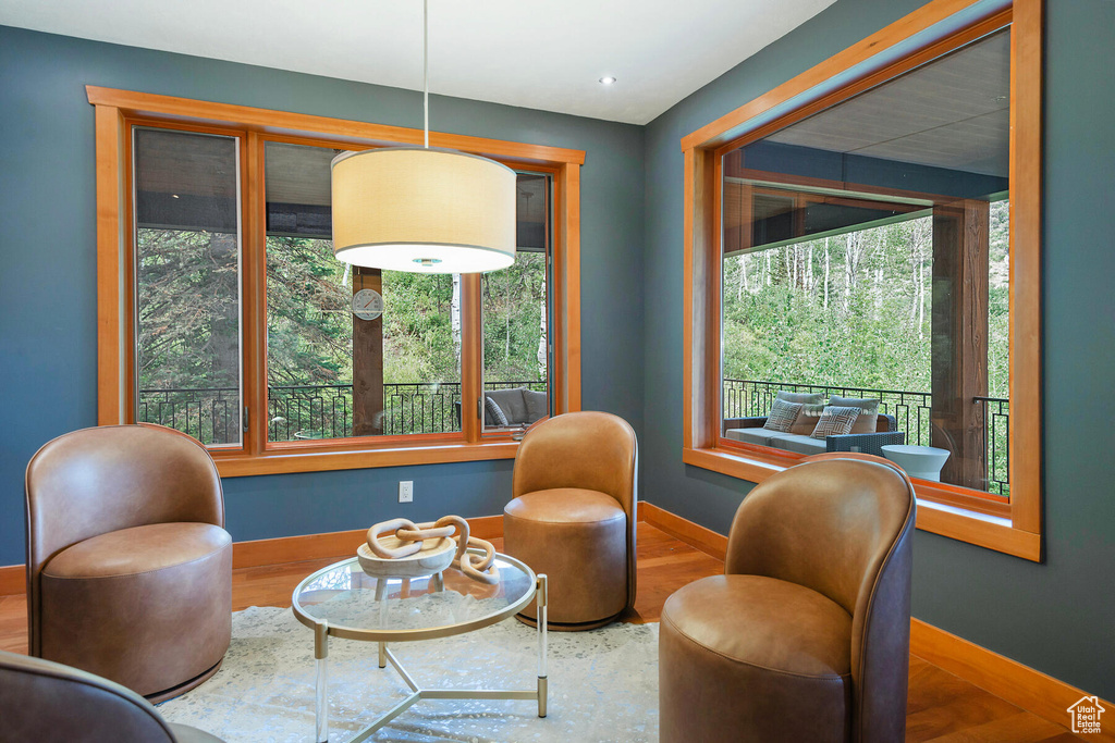 Sitting room featuring hardwood / wood-style flooring and a wealth of natural light