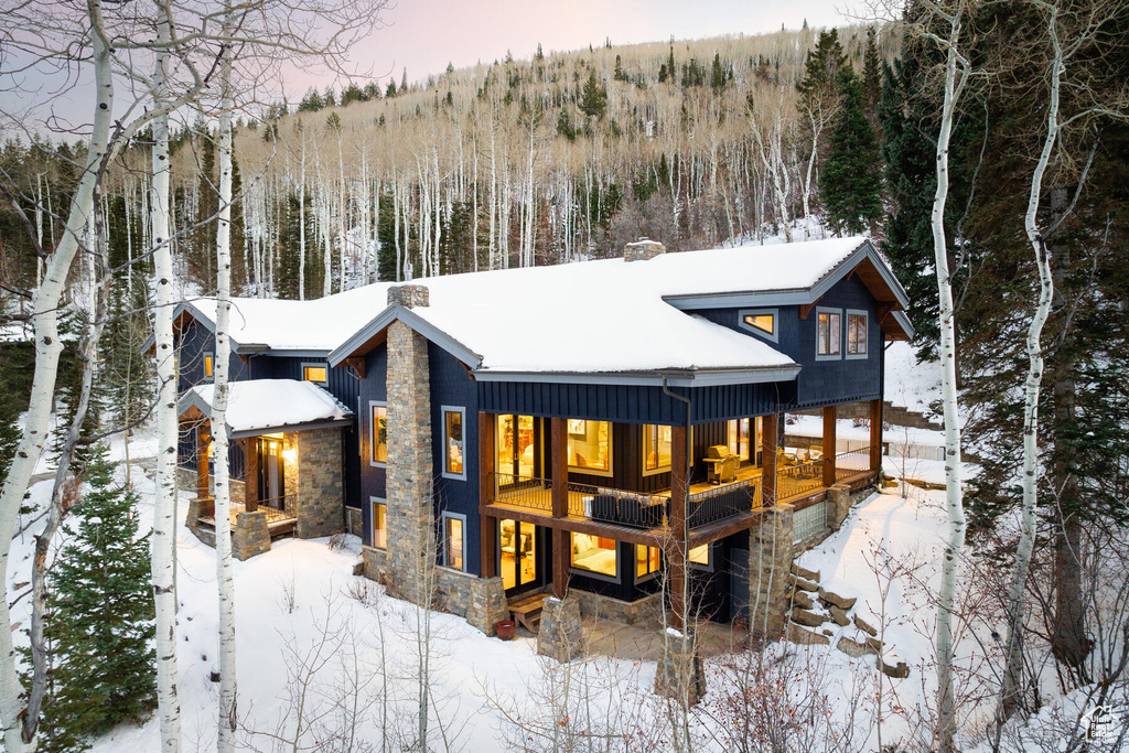 View of snow covered property