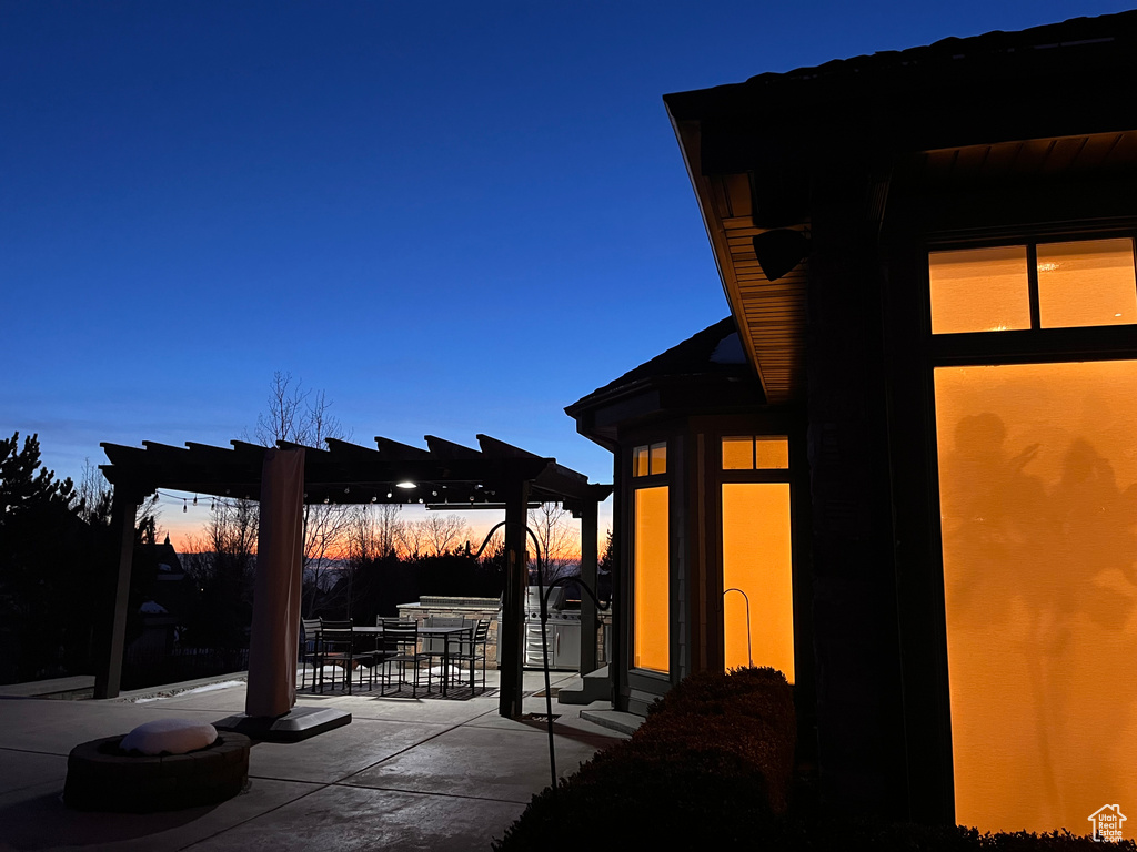 View of patio terrace at dusk