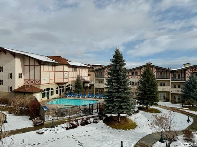 View of snow covered pool