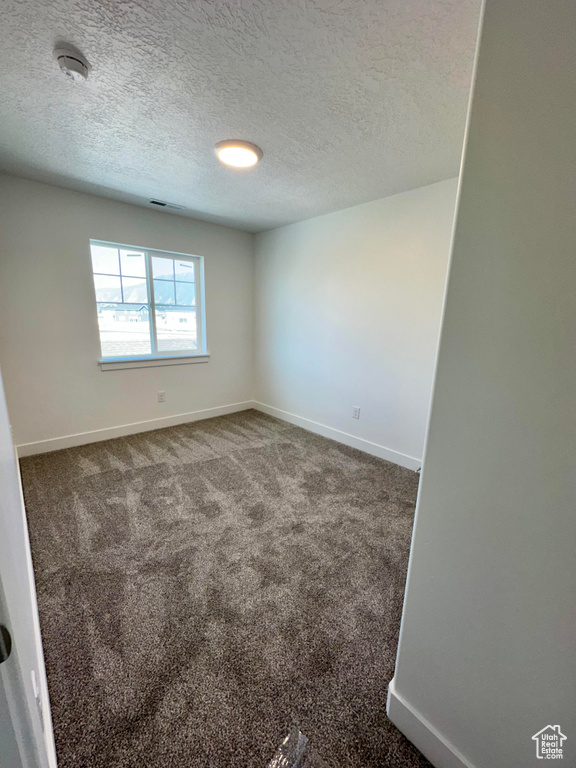 Spare room featuring a textured ceiling and carpet flooring