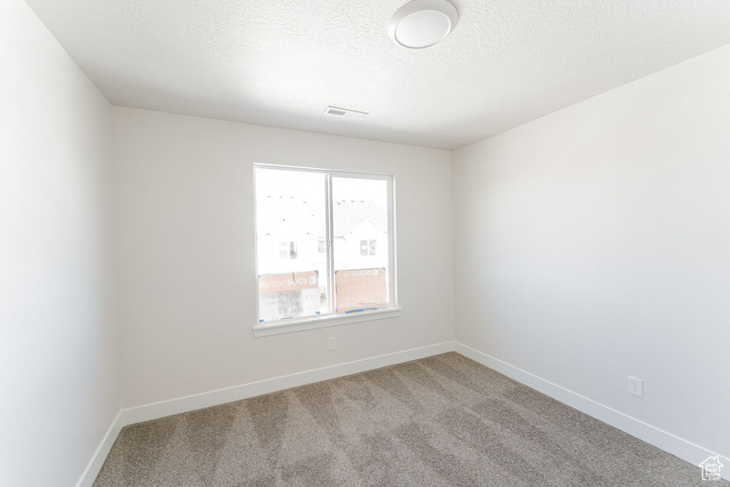 Spare room with light carpet and a textured ceiling