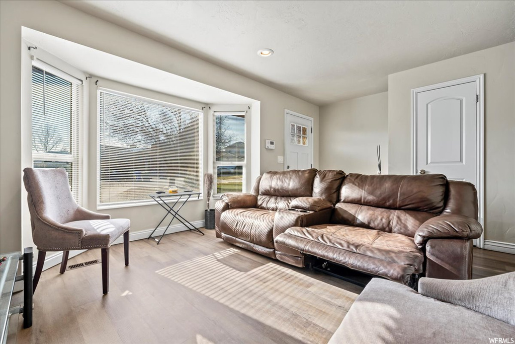 Living room featuring light hardwood / wood-style flooring and a wealth of natural light