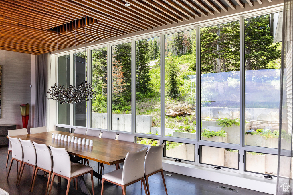Sunroom / solarium with plenty of natural light and a water view