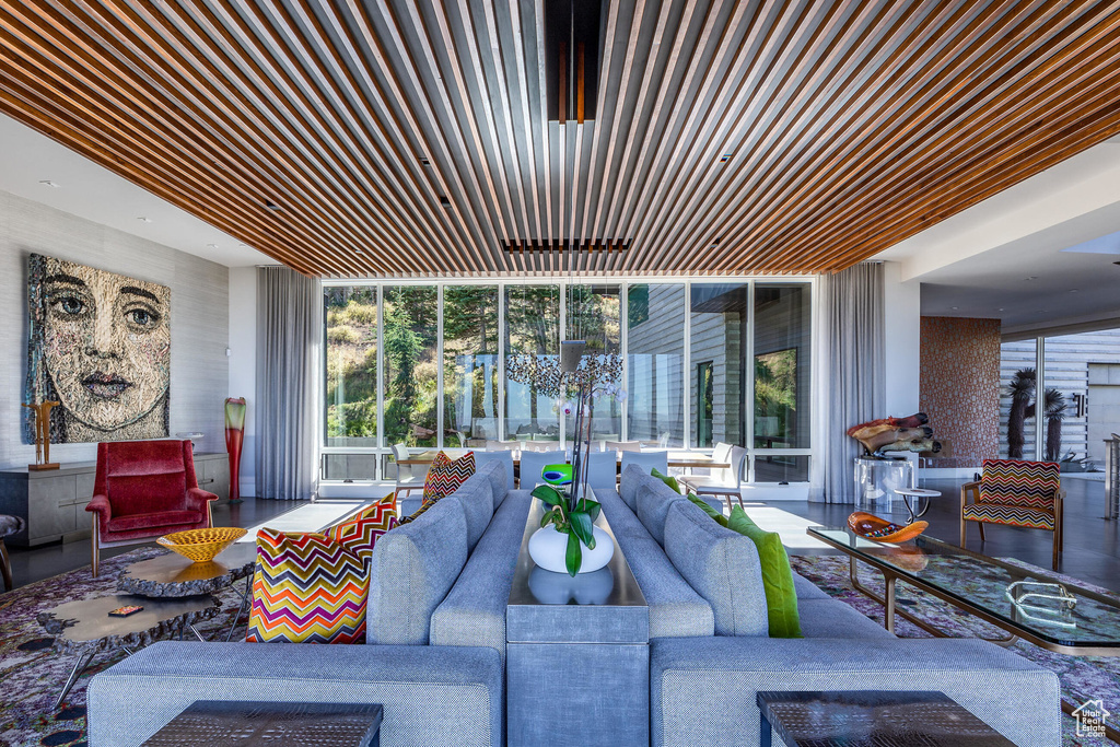 Living room with floor to ceiling windows