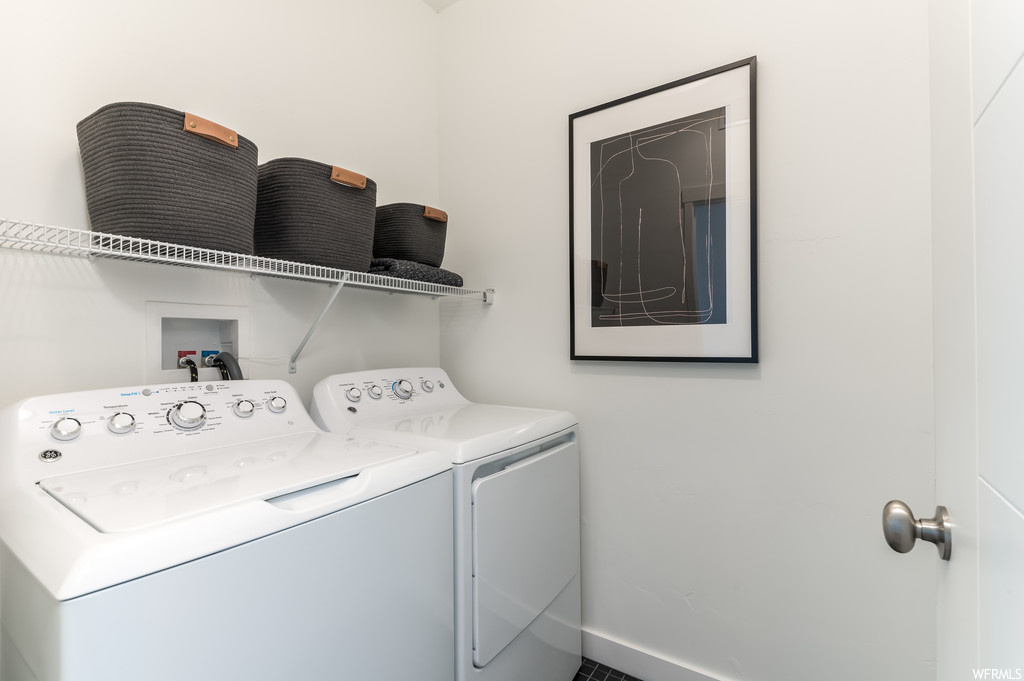 Laundry room featuring washing machine and dryer and washer hookup