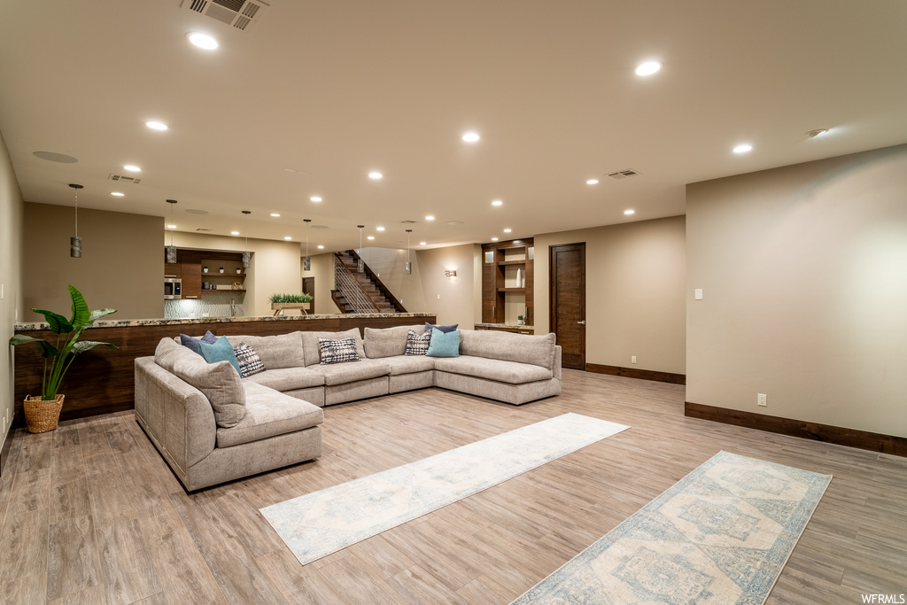 Living room featuring light wood-type flooring