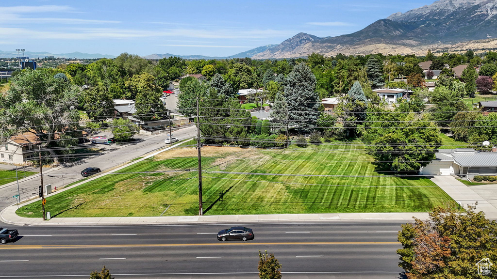 Drone / aerial view with a mountain view