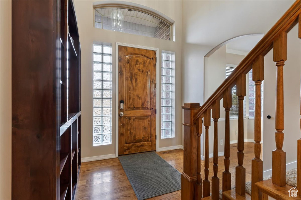 Foyer entrance featuring plenty of natural light and light hardwood / wood-style floors