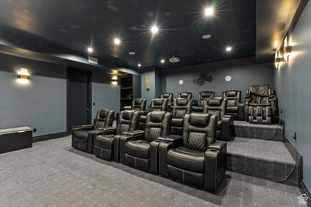 Home theater with carpet floors