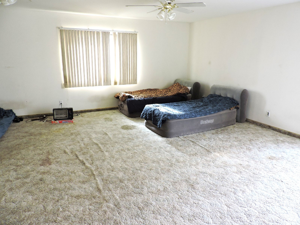 Bedroom featuring carpet flooring and ceiling fan