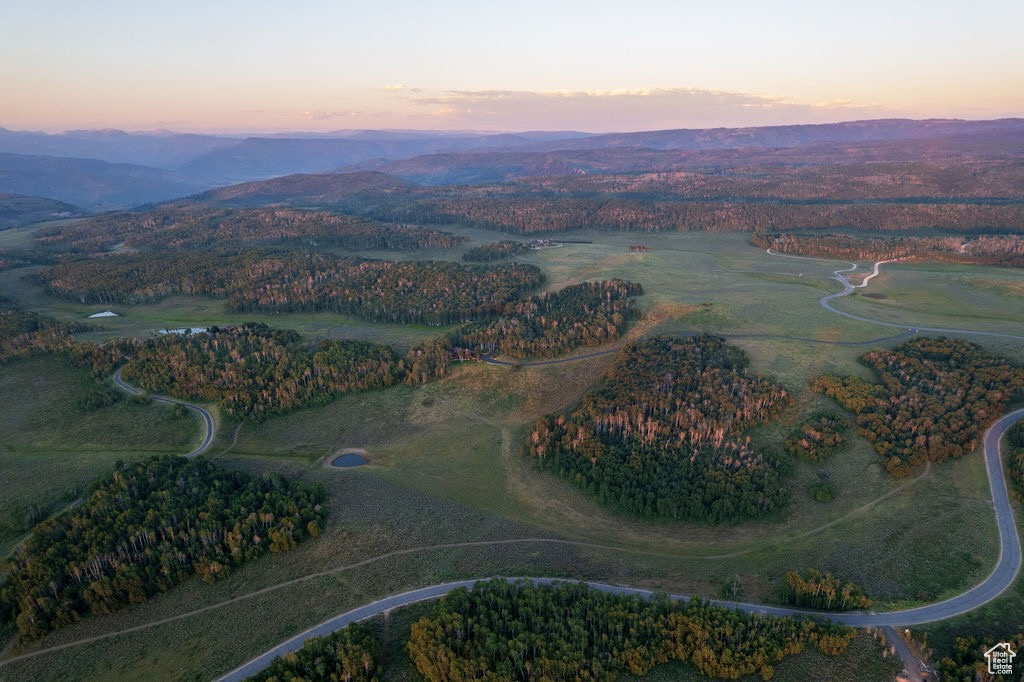 Aerial view at dusk with a rural view